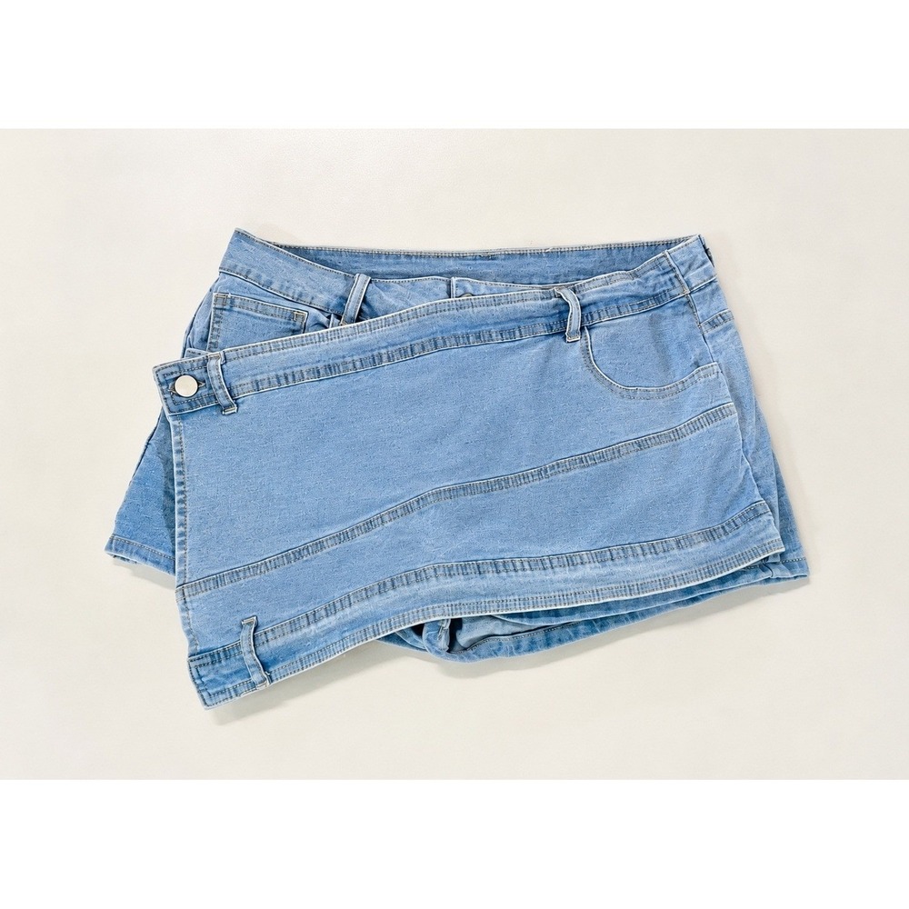 Women's Light Wash Denim Skort Shorts Wrap Asymmetrical Y2K Low Rise NWT XL